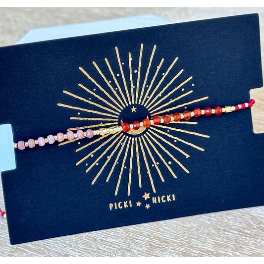 Gemstone Beaded Stacking Bracelet Rose Quartz & Red Jasper