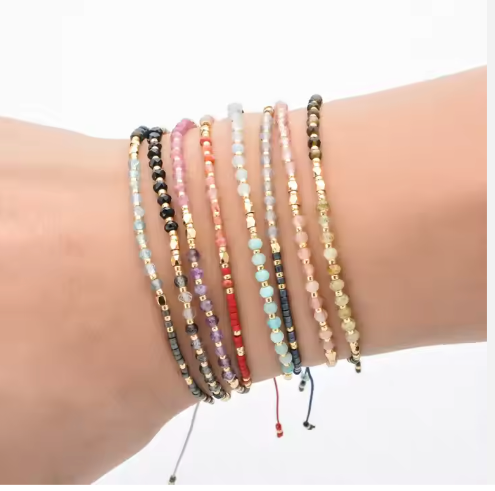 Gemstone Beaded Stacking Bracelet Rose Quartz & Red Jasper