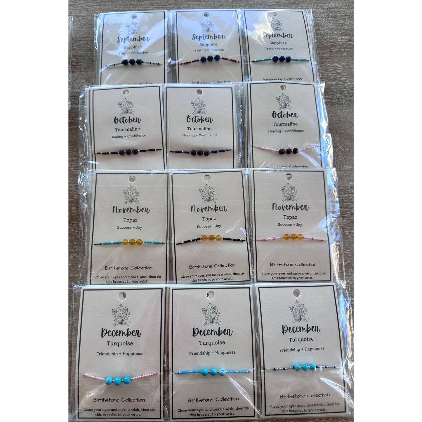 Birthstone Bracelet Gemstone Sets on Cards
