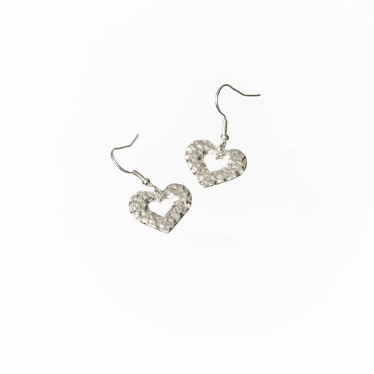 Hammered Heart Dangle Earrings Small (Silver, 14K, Rose) : Silver Plated