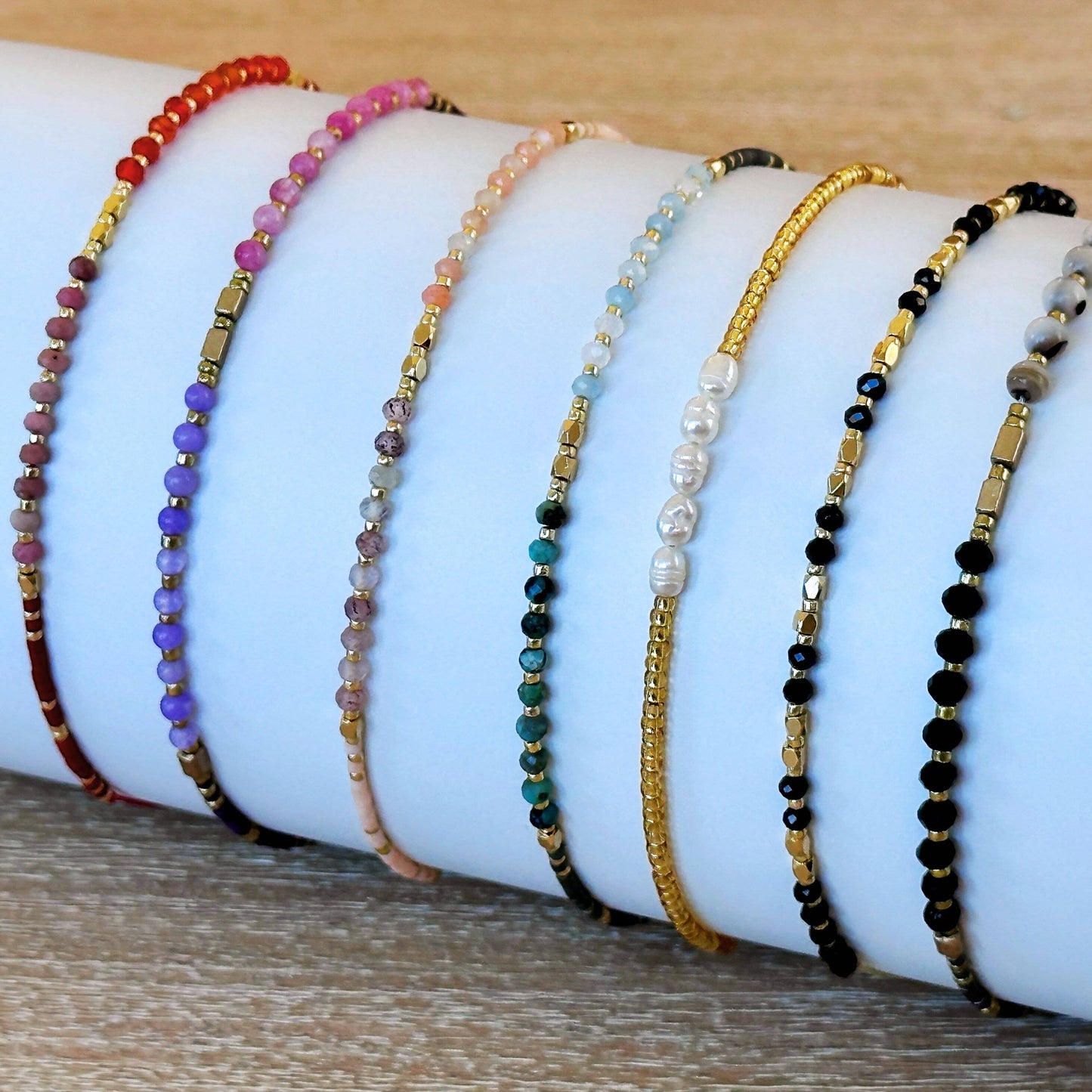 Gemstone Beaded Stacking Bracelet Rose Quartz & Red Jasper
