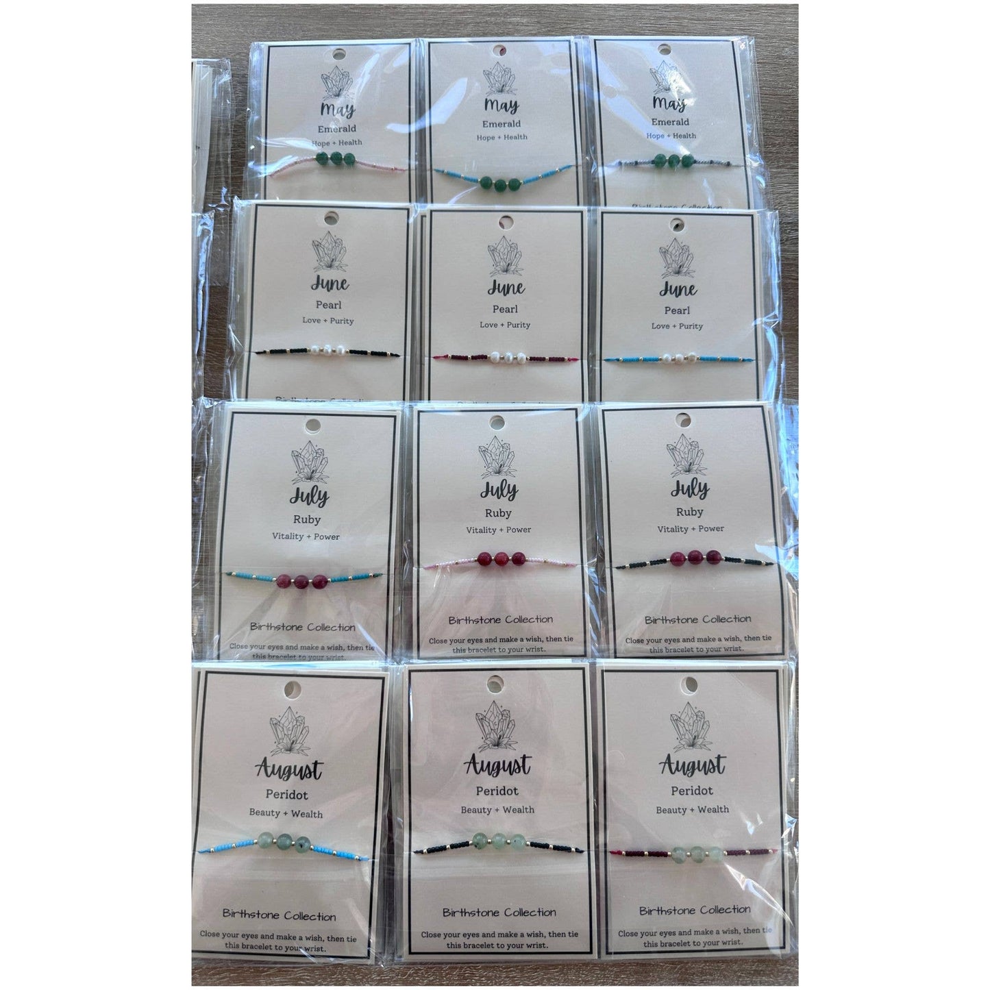 Birthstone Bracelet Gemstone Sets on Cards