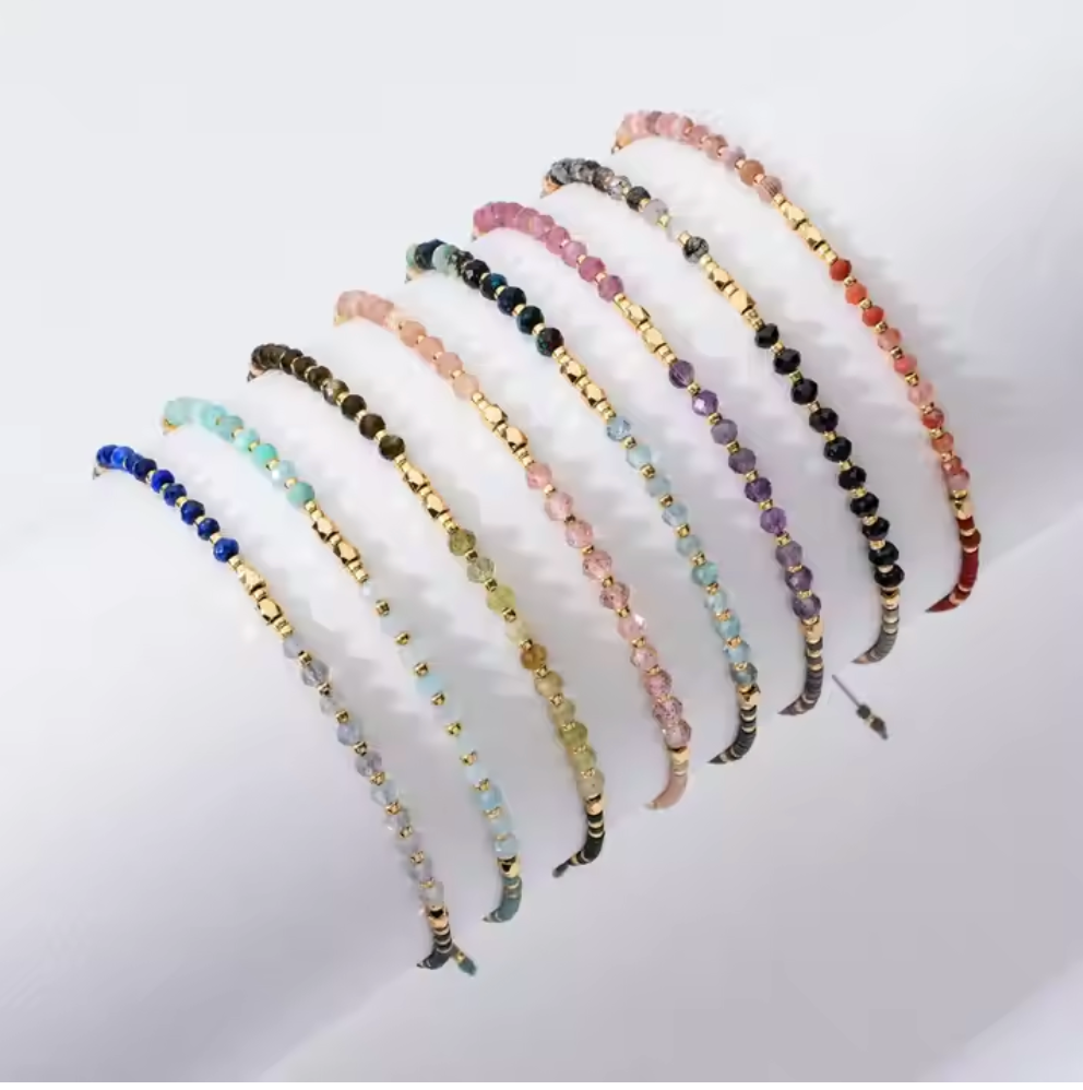 Gemstone Beaded Stacking Bracelet Rose Quartz & Red Jasper