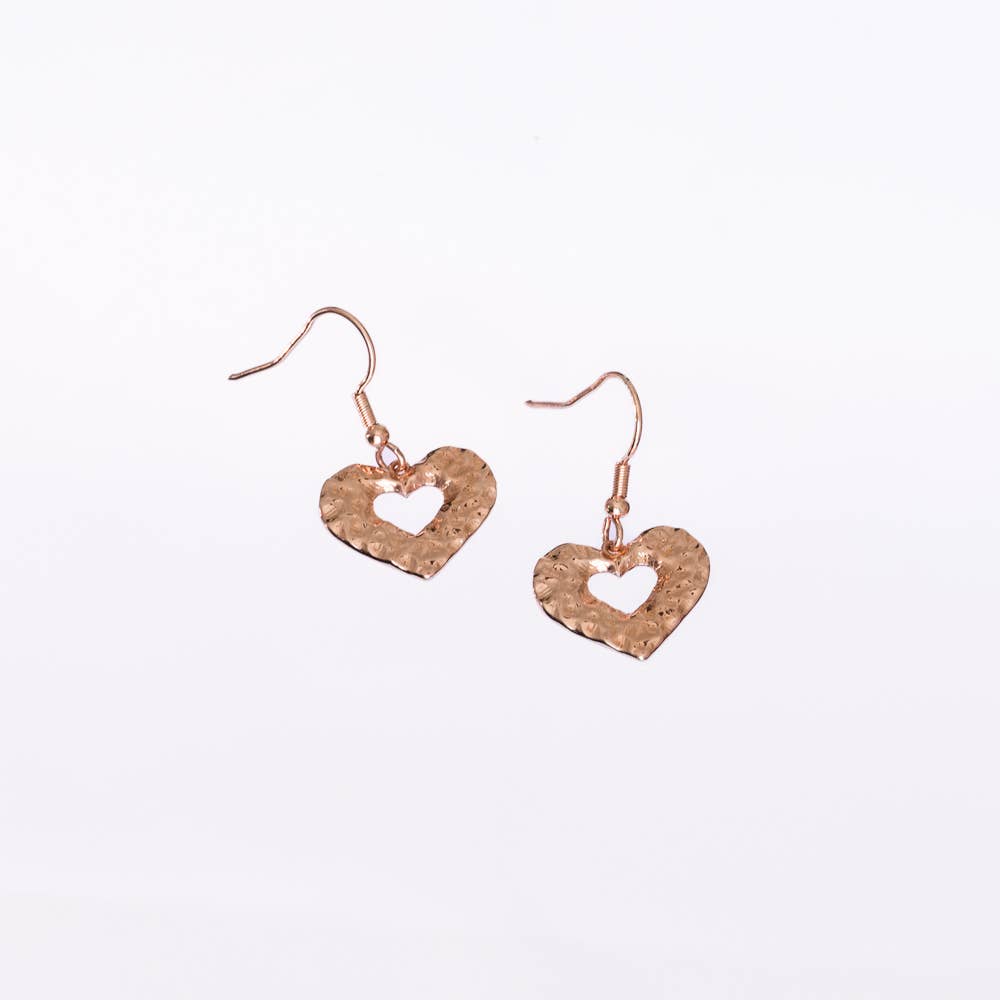 Hammered Heart Dangle Earrings Small (Silver, 14K, Rose) : Silver Plated