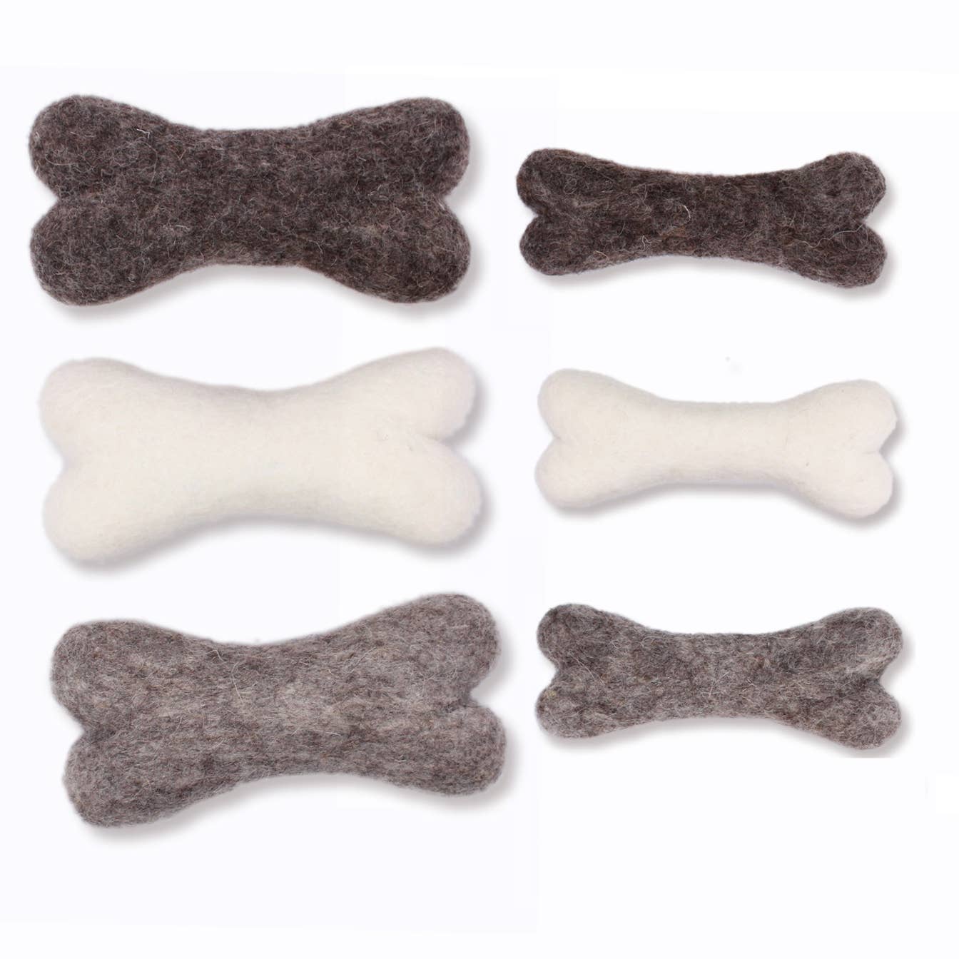 Eco Wool Dog Bones/Toys: Brown, Gray, White (Fair Trade): White / Small
