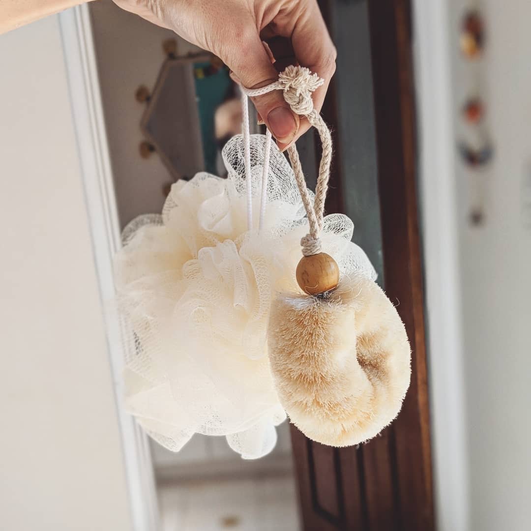 NEW! Spa Shower Puff Body Brushes - Handmade - All Natural: Pink