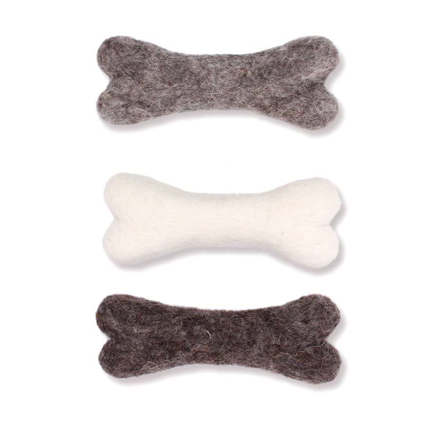 Eco Wool Dog Bones/Toys: Brown, Gray, White (Fair Trade): Brown / Large