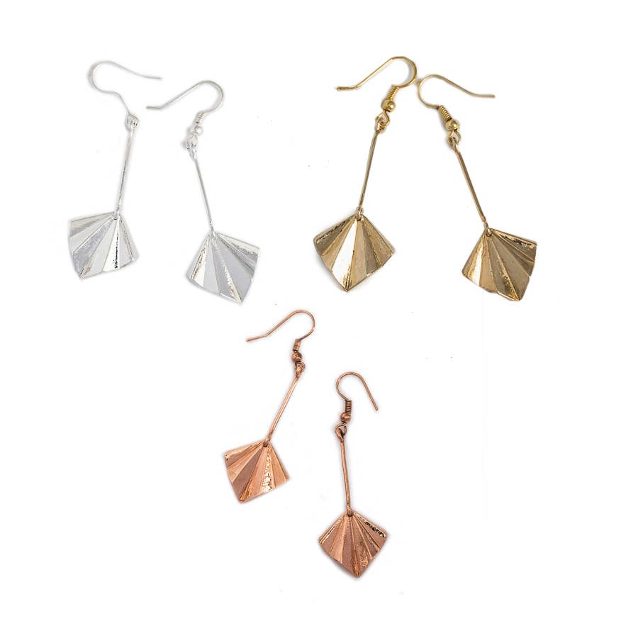 Mezzo Fan Earrings (Silver, 14K, Rose) - Ethically Made: 14K Gold Plated