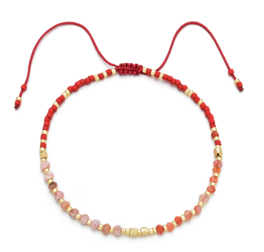 Gemstone Beaded Stacking Bracelet Rose Quartz & Red Jasper