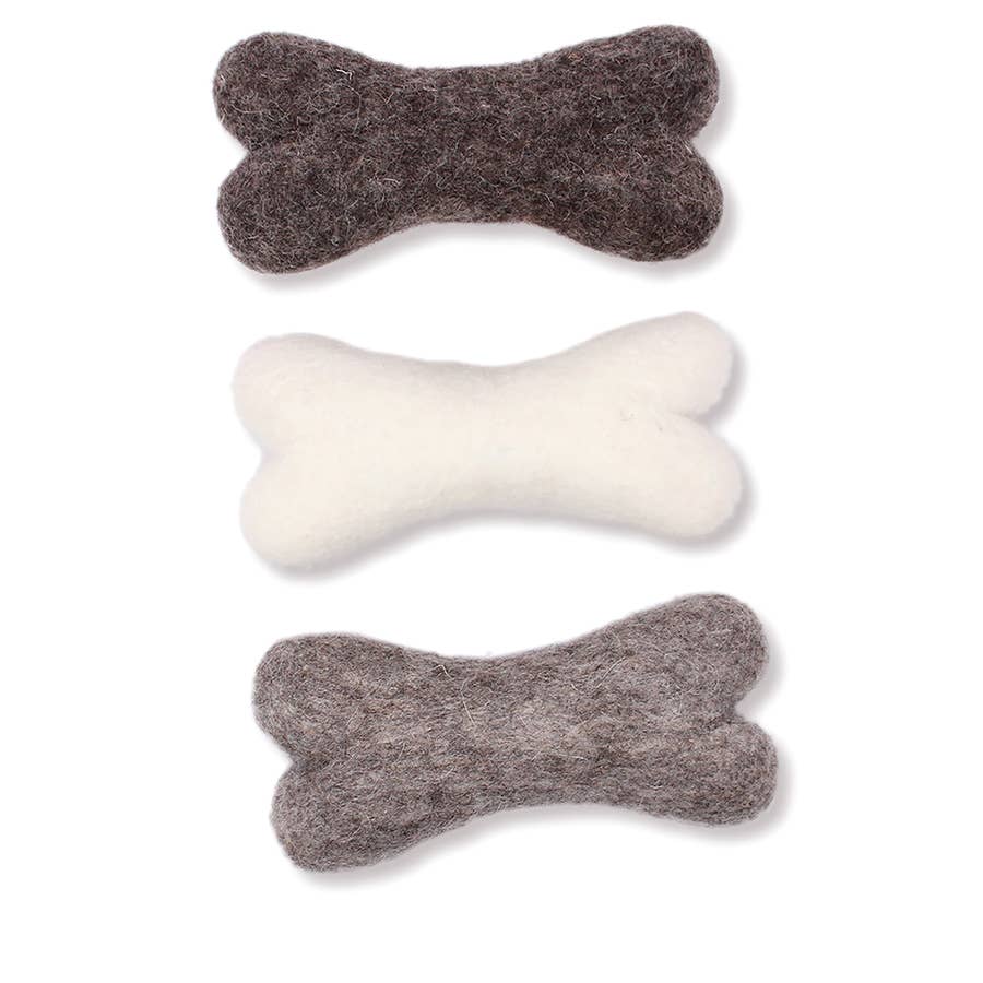 Eco Wool Dog Bones/Toys: Brown, Gray, White (Fair Trade): White / Small